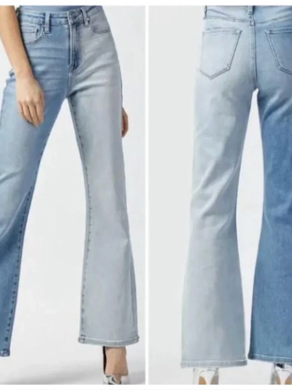 Risen Two-Tone High-Rise Flare Jeans Size 5/27